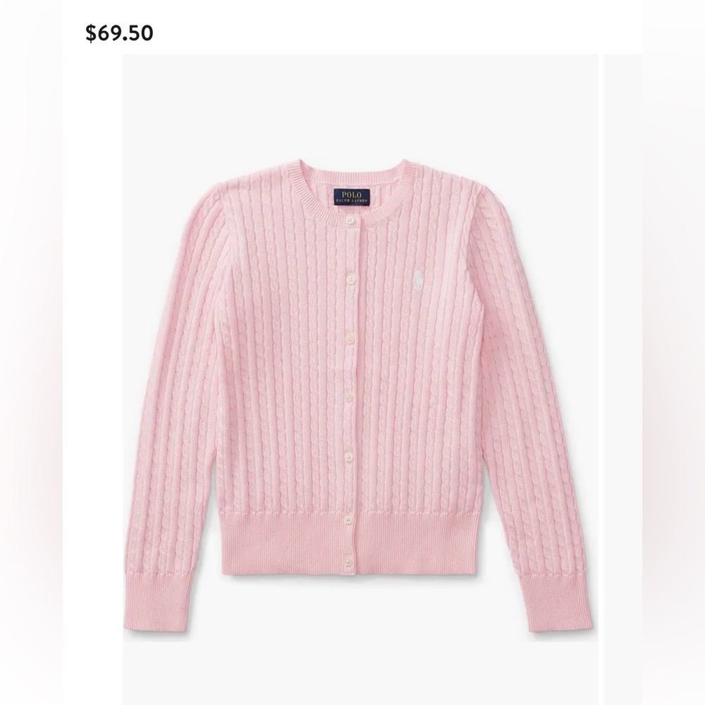 Ralph Lauren Light Pink Kids Cable Knit Cardigan